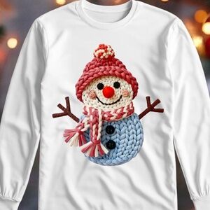 Christmas Faux Yarn Snowman T-shirt Long sleeve S M L XL XXL Custom made White